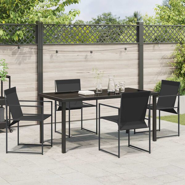 vidaXL Garten Essgruppe 5 pcs Schwarz Pulverbeschichteter Stahl