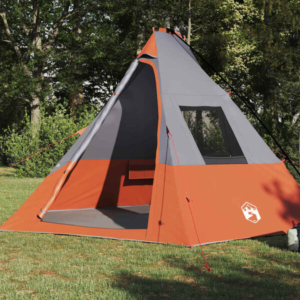 vidaXL Tipi Zelt mit Dach Grau und Orange 383 x 338 x 217 cm Taft