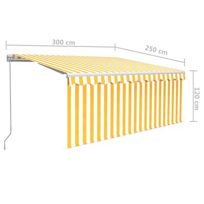 vidaXL Markise Manuell Einziehbar mit Rollo & LED 3x2,5 m Gelb & Weiß