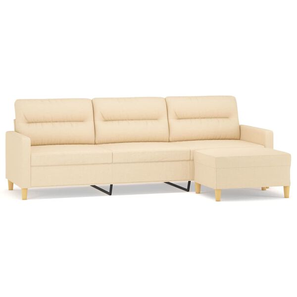 vidaXL 3-Sitzer-Sofa mit Hocker Creme 210 cm Stoff