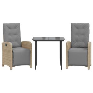 vidaXL 3-tlg. Bistro-Set mit Kissen Hellgrau Poly Rattan