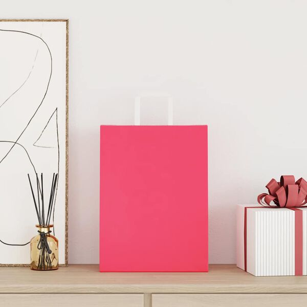 vidaXL Papiertragetaschen 50 Stk. mit Henkeln Rosa 26x12x35 cm