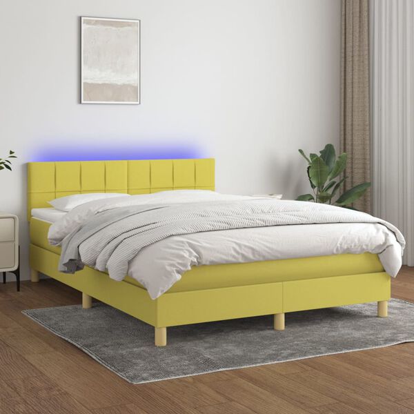 vidaXL Boxspringbett mit Matratze & LED Gr&uuml;n 140x190 cm Stoff