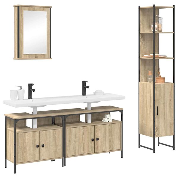 vidaXL Badezimmerm&ouml;bel-Set mit Regal 4 pcs Sonoma-Eiche Holzwerkstoff