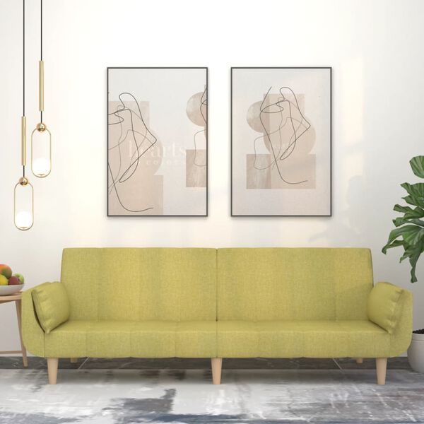 vidaXL Schlafsofa 2-Sitzer mit 2 Kissen Gr&uuml;n Stoff