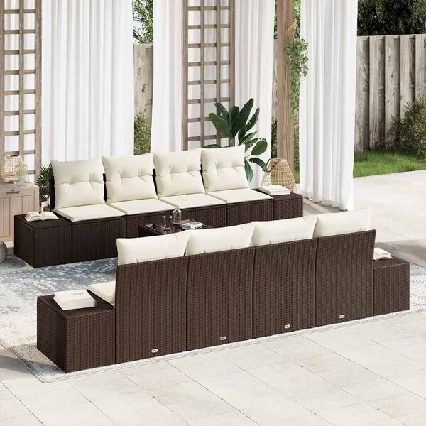 vidaXL Garten-Sofa-Set mit Kissen 8 pcs Braun und Creme Poly-Rattan