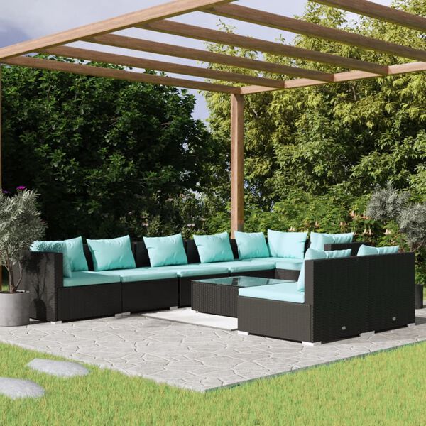 vidaXL 9-tlg. Garten-Lounge-Set mit Kissen Schwarz Poly Rattan