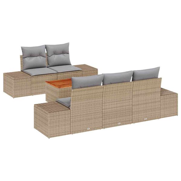 vidaXL Gartensofa-set mit Kissen 6 pcs Beige Poly-Rattan