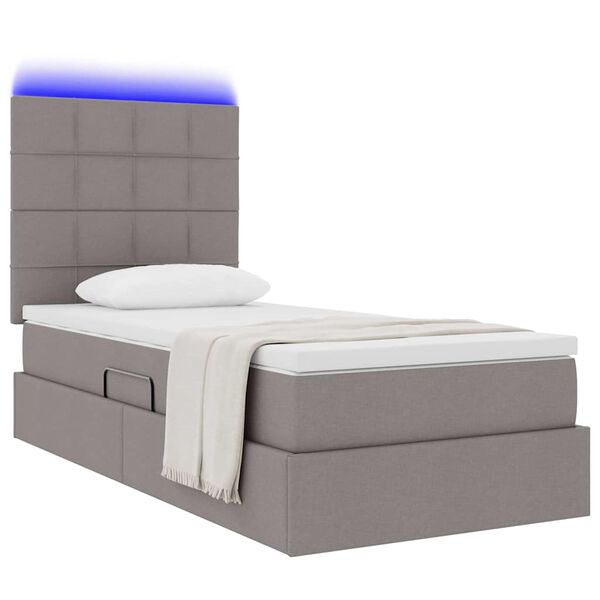 vidaXL Bett mit Stauraum und LED mit LED Taupe 90 x 190 cm Polyester
