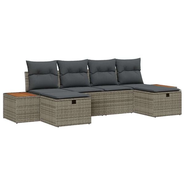 vidaXL Gartensofa-set mit Kissen mit Speicher 6 pcs Grau Poly-Rattan