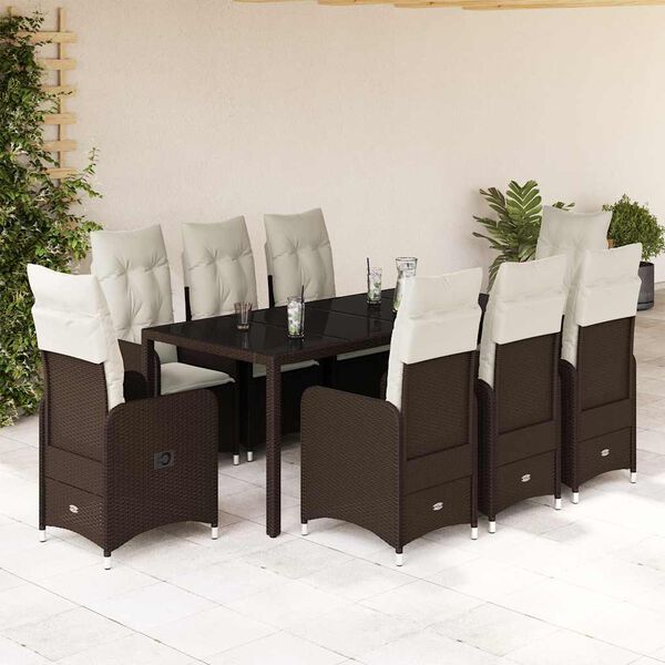 vidaXL 9-tlg. Garten-Bistro-Set mit Kissen Braun Poly Rattan