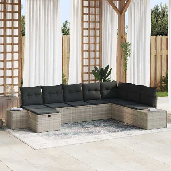 vidaXL Garten-Sofa-Set mit Kissen 8 pcs Hellgrau Poly Rattan