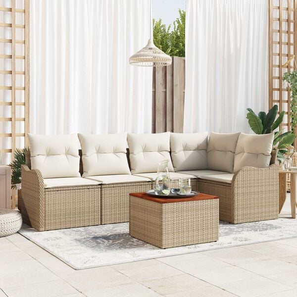 vidaXL Gartensofa-set mit Speicher 6 pcs Beige und Creme Poly-Rattan