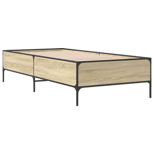 vidaXL Bettgestell Sonoma-Eiche 75x190 cm Holzwerkstoff und Metall