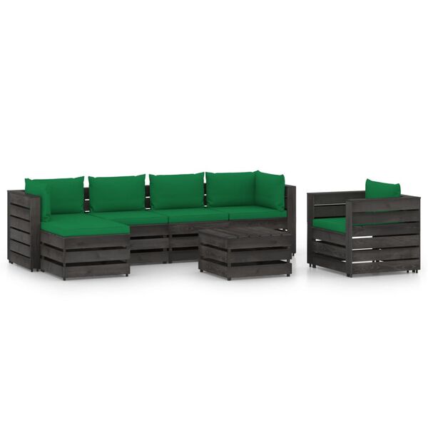 vidaXL 7-tlg. Garten-Lounge-Set mit Kissen Grau Impr&auml;gniertes Holz