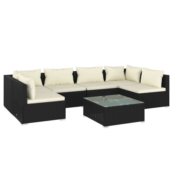 vidaXL 7-tlg. Garten-Lounge-Set mit Kissen Poly Rattan Schwarz