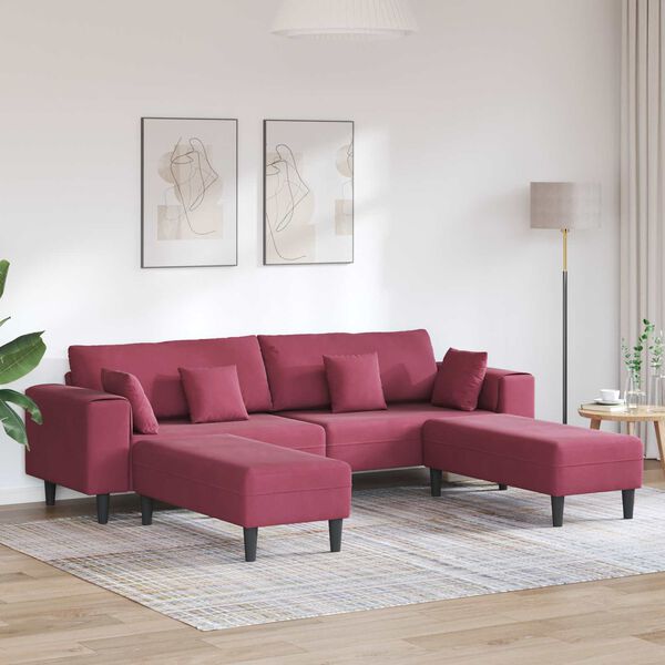 vidaXL Sofa mit Kissen 3 pcs Weinrot Samt