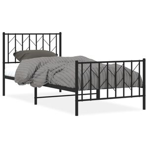 vidaXL Bettgestell mit Kopf- und Fu&szlig;teil Metall Schwarz 90x190 cm