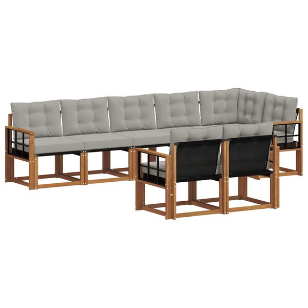 vidaXL Outdoor-Sofagarnitur mit Kissen 8 pcs Nat&uuml;rlich und Hellgrau
