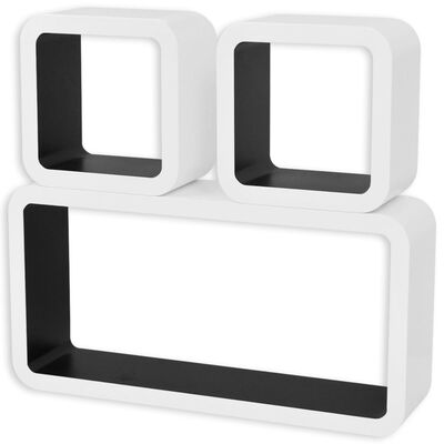 3er Set MDF Hängeregal Cube Regal für Bücher/DVD, weiß-schwarz