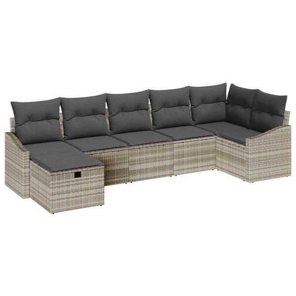 vidaXL Sofa Set mit Kissen mit Speicher Hellgrau Poly-Rattan