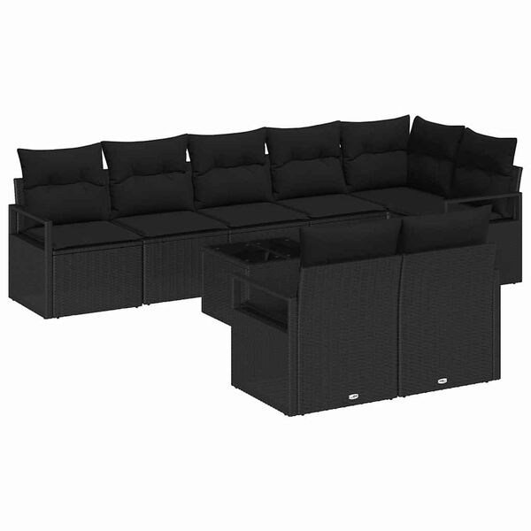 vidaXL Sofa Set mit Kissen 9 pcs Schwarz Poly Rattan