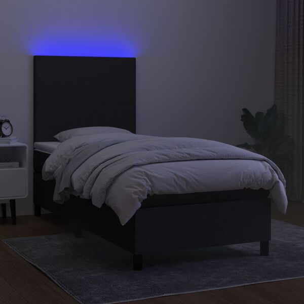 vidaXL Boxspringbett mit Matratze & LED Schwarz 100x200 cm Stoff