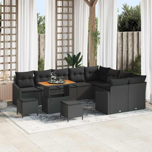 vidaXL Garten-Sofa-Set mit Kissen 12 pcs Schwarz 90 x 55 x 71 cm
