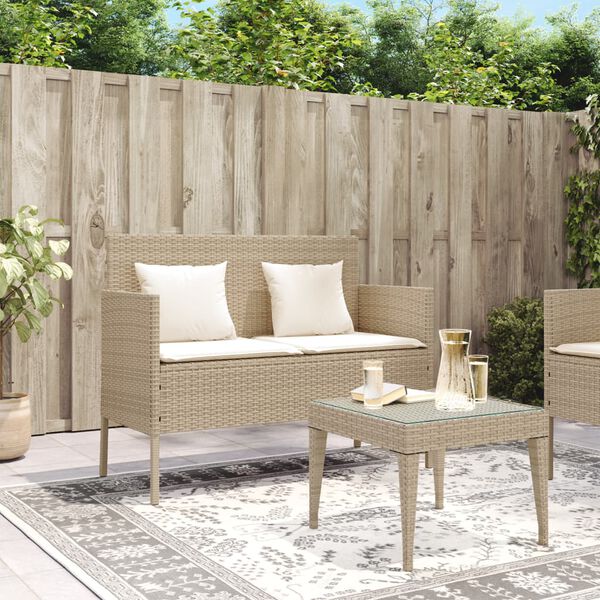 vidaXL Gartenbank mit Kissen Beige Poly Rattan