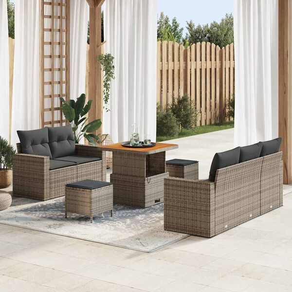 vidaXL Garten-Sofa-Set mit Kissen mit Speicher 8 pcs Grau