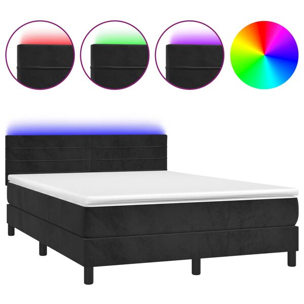 vidaXL Boxspringbett mit Matratze & LED Schwarz 140x190 cm Samt