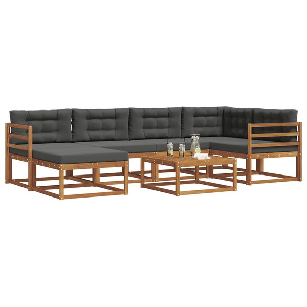 vidaXL Outdoor-Sofagarnitur mit Kissen 7 pcs Natur und Anthrazit