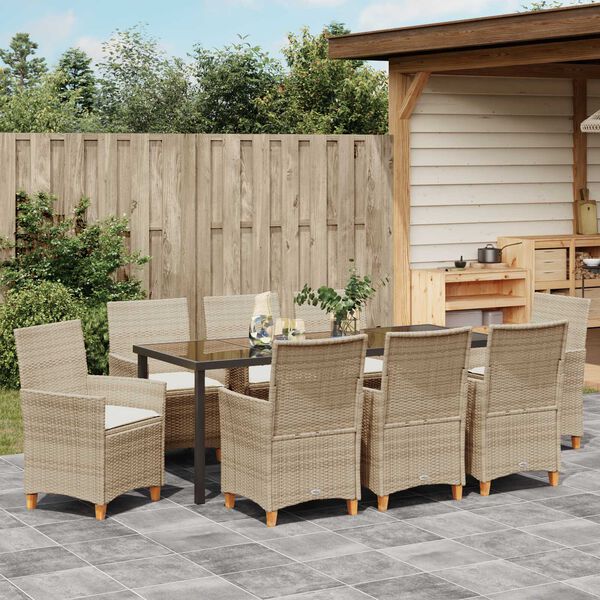 vidaXL Garten Essgruppe 9 pcs Beige Poly-Rattan