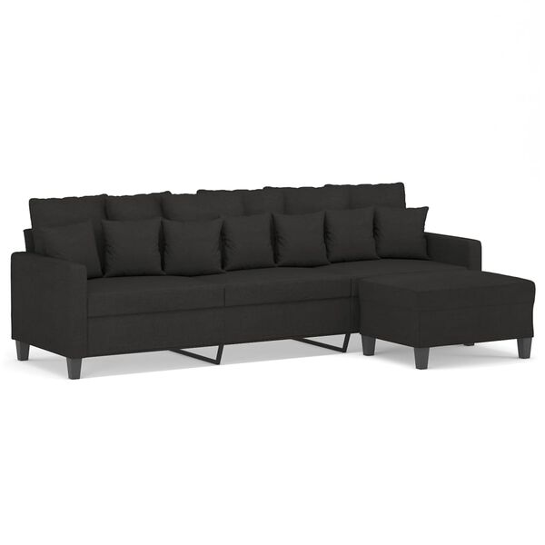 vidaXL 3-Sitzer-Sofa mit Hocker Schwarz 210 cm Stoff