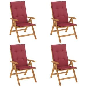 vidaXL Verstellbare Klappst&uuml;hle mit Kissen, 4-teilig, Massivholz Teak