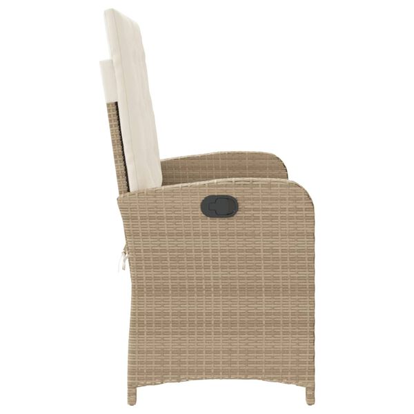 vidaXL Gartenbank Verstellbar mit Kissen Beige Poly Rattan