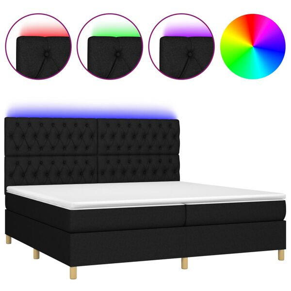 vidaXL Boxspringbett mit Matratze & LED Schwarz 200x200 cm Stoff