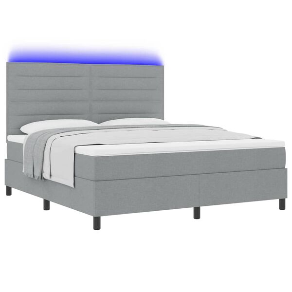 vidaXL Boxspringbett mit Matratze mit LED Hellgrau 180 x 200 cm Stoff