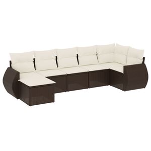 vidaXL 7-tlg. Garten-Sofagarnitur mit Kissen Braun Poly Rattan