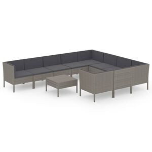 vidaXL 11-tlg. Garten-Lounge-Set mit Auflagen Poly Rattan Grau