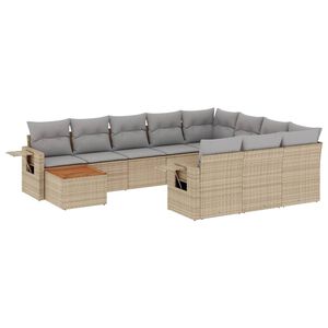 vidaXL 11-tlg. Garten-Sofagarnitur mit Kissen Beige Poly Rattan