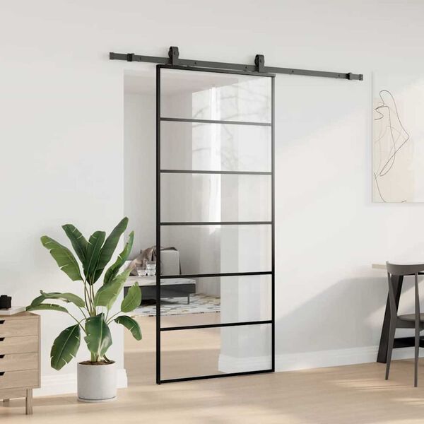 vidaXL Schiebet&uuml;r mit Beschlag Schwarz 90x205 cm ESG-Glas