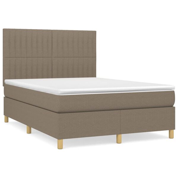 vidaXL Boxspringbett mit Matratze Taupe 140x190 cm Stoff