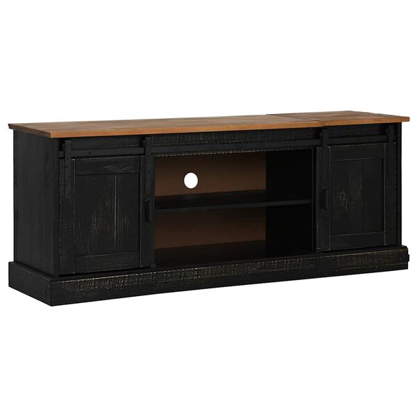 vidaXL TV-Schrank HALDEN 2 Schiebetüren Schwarz 150x40x60cm Massivholz