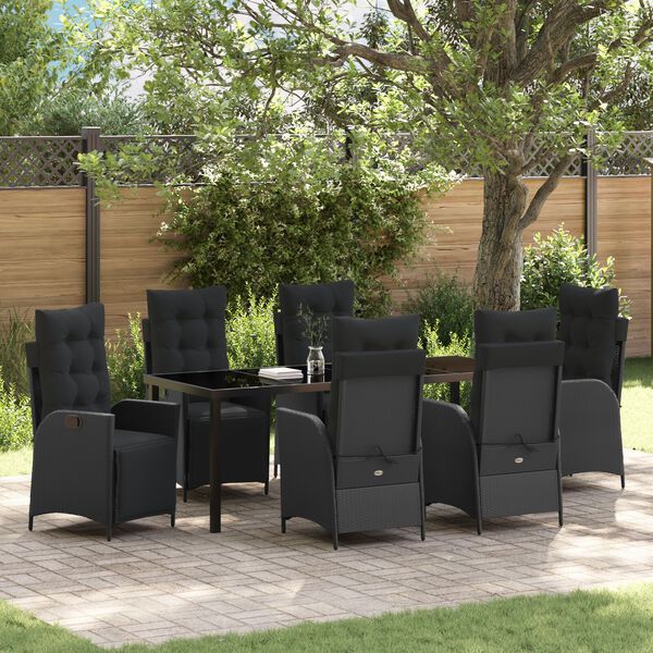vidaXL Garten Essgruppe mit Kissen 7 pcs Schwarz Poly-Rattan