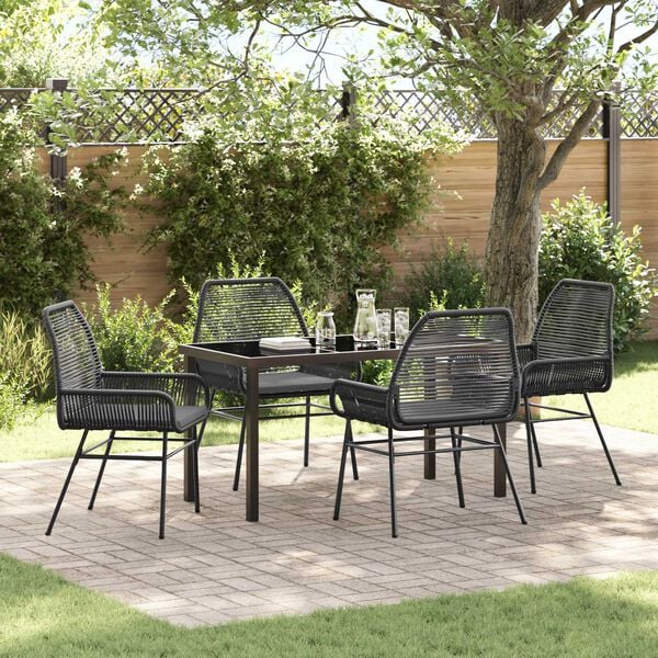 vidaXL Garten Essgruppe mit Kissen 5 pcs Schwarz Poly-Rattan