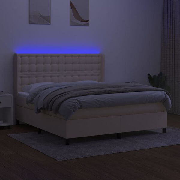 vidaXL Boxspringbett mit Matratze & LED Creme 180x200 cm Stoff