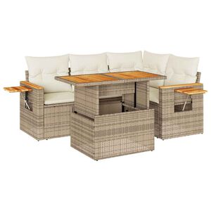 vidaXL 5-tlg. Garten-Sofagarnitur mit Kissen Beige Poly Rattan Akazie