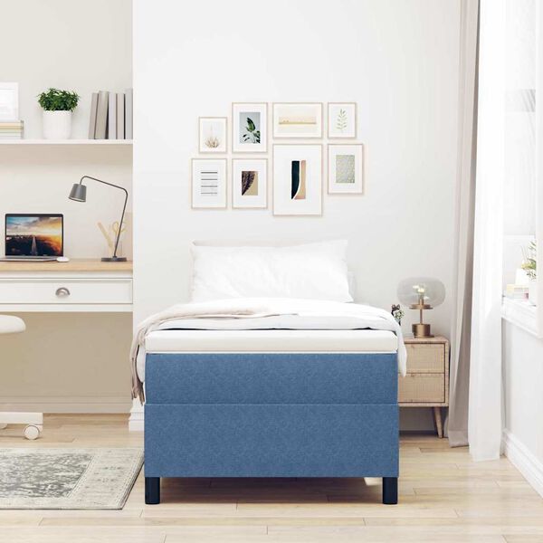 vidaXL Boxspringbett Blau und Wei&szlig; 100 x 200 cm Cordstoff