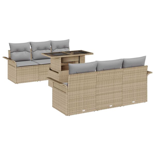 vidaXL Gartensofa-set mit Kissen 7 pcs Beige Poly-Rattan